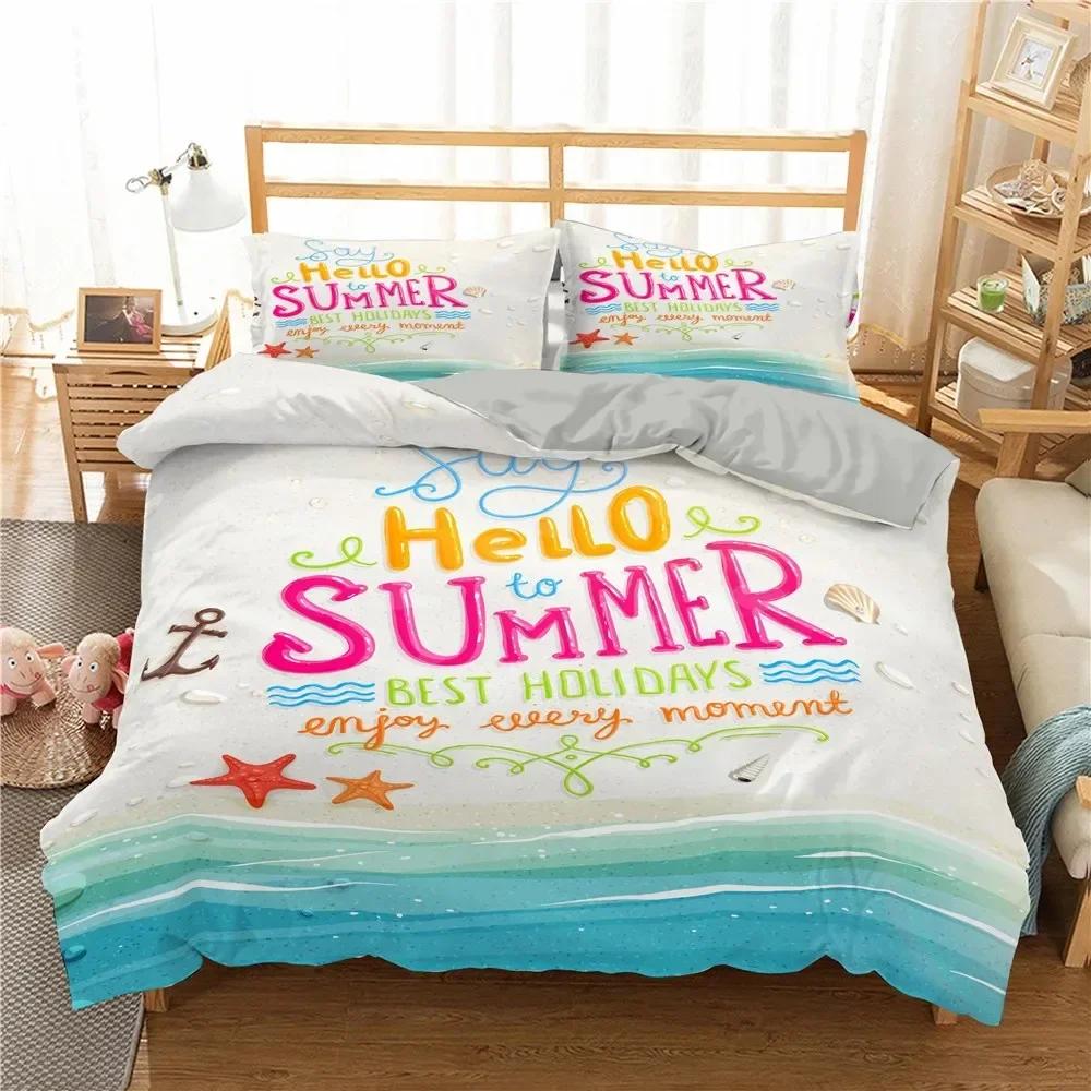 Luxury New 3D Print Beach Starfish Duvet Cover Set Queen Blue Cute Ocean Creatures Bedding Set Sea Shells Starfish Cover
