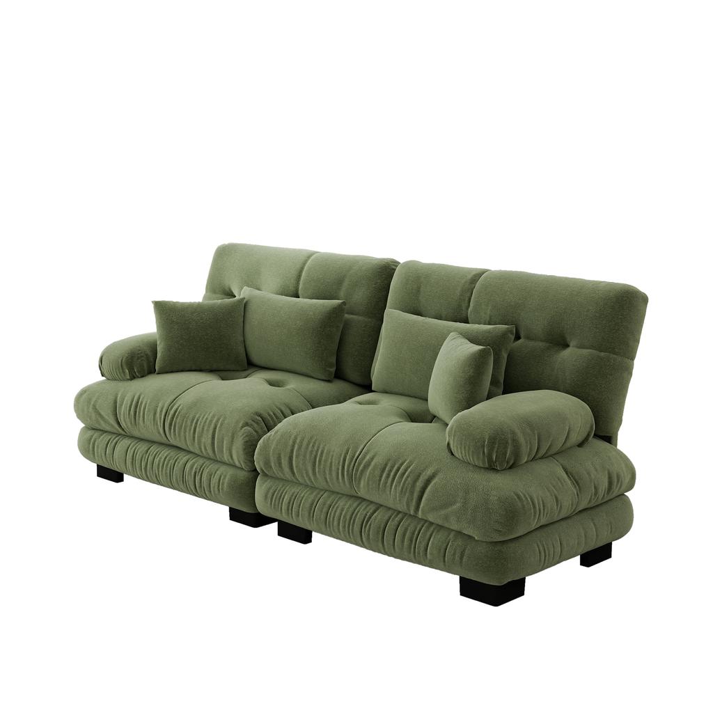 Cloud Corner Sofa for Living Room, Chenille Double Sofa with 2 Lumbar Pillows and 2 Decorative Pillows, Solid Wood Frame, Chenille Green