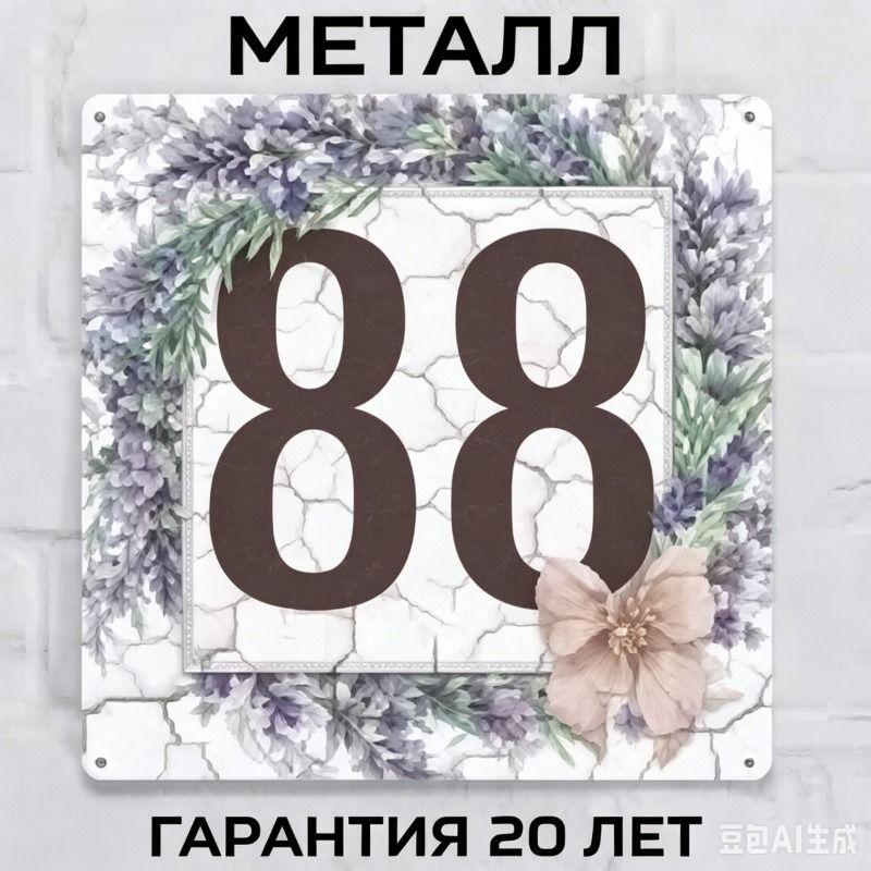 Металлическая табличка с номером дома в деревенском стиле, лавандовая, 20x20 см