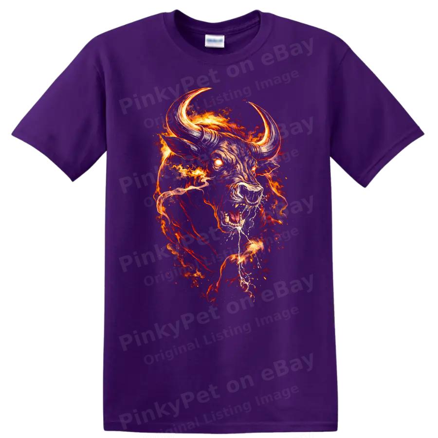 Fiery Bull Head Graphic T Shirt Creative Animal Art Tee Unique Design