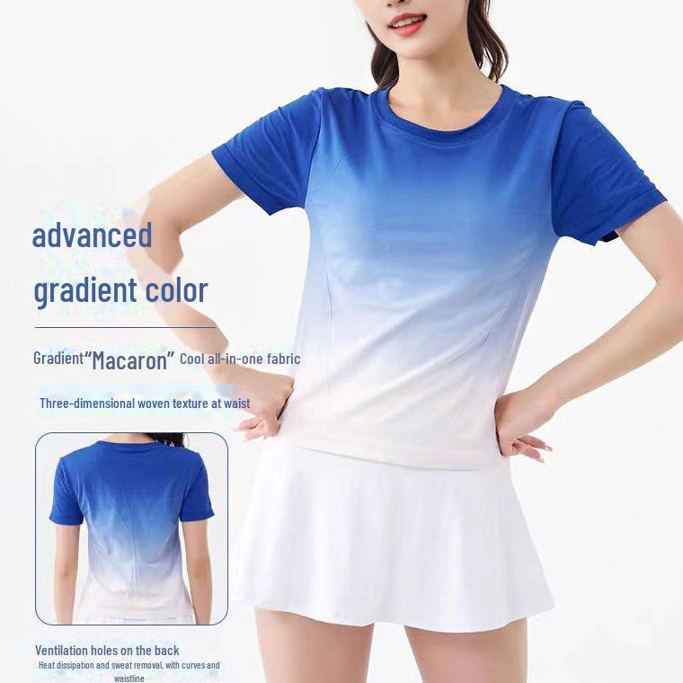 High-End Women's Gradient Quick-Dry Running T-Shirt - Slim Fit, Short-Sleeved Summer Sports Yoga Top