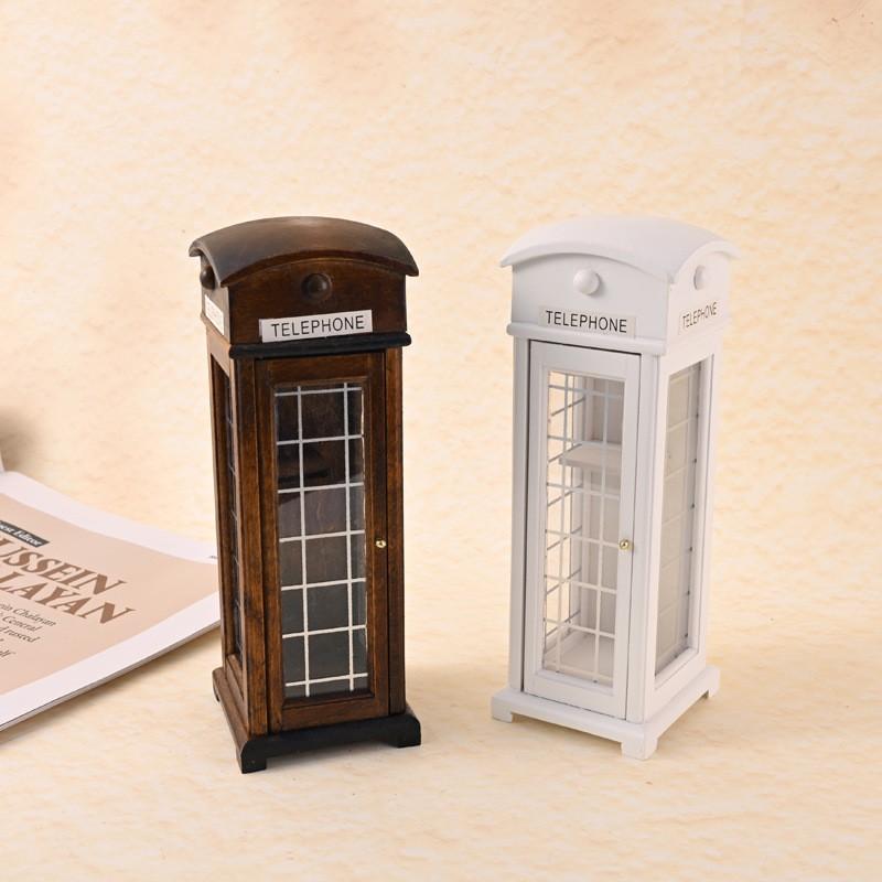 1:12 Scale Dollhouse Outdoor Miniature Scene Decor - Wooden Telephone Booth OB11 BJD Dolls
