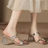 H368-1 Silver High-heeled Slippers with Rhinestone Decoration Open-toed Summer Sandals Female Transparent Crystal Heel Small Fragrance