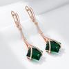 Square Cut Green Zircon Long Dangle Earrings for Women Golden Earrings Fashion Vintage Jewelry Party Daily Accessories