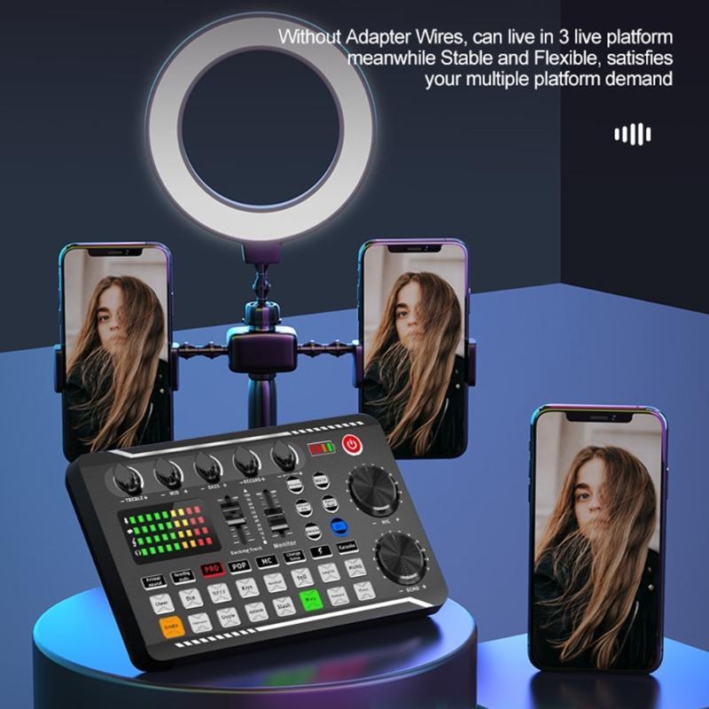 F998 Condenser Microphone With Auditory Mixer Sound Card For Clear Auditory In Podcasts And Music Production