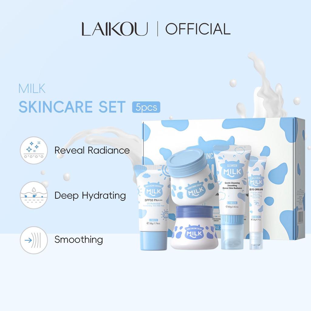 Laikou 5-Piece Milk Skincare Set: Hydrating & Moisturizing Facial Care Collection