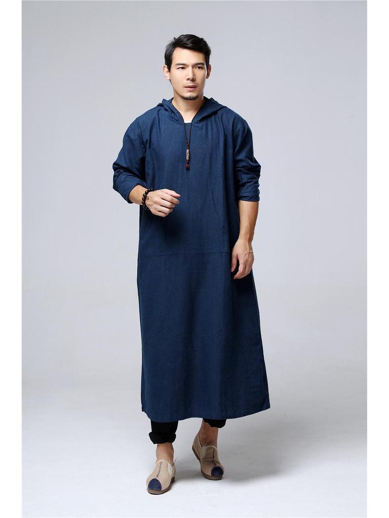 Ma Fan Zen Long Hooded Casual Cotton Linen Men's Robe