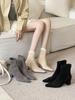2025 Autumn New Pointed Thick Heel High Heel Temperament Thin French Fashion Sexy Beauty Female Internet Celebrity Short Boots