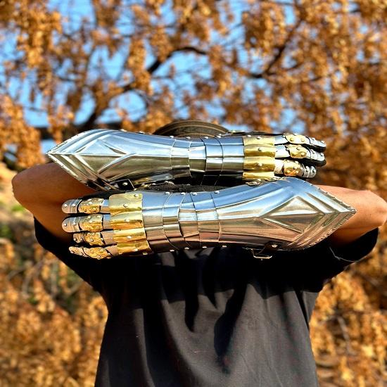 Medieval Gloves Set Medieval Steel, Brass Gauntlet Gloves Fully Functional Cosplay Gloves Halloween Costume Arms Best Gift