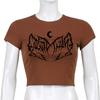 Sun Moon Print Crop Top Y2k Dark Streetwear Punk Short Sleeve Tees Young Gothic Women's T-shirt Graphic T-shirt Harajuku Corset