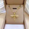 Light Luxury Personality Empty Dragonfly Inlaid Real Gold Necklace Women'S Transfer Collarbone Chain With Jewelry