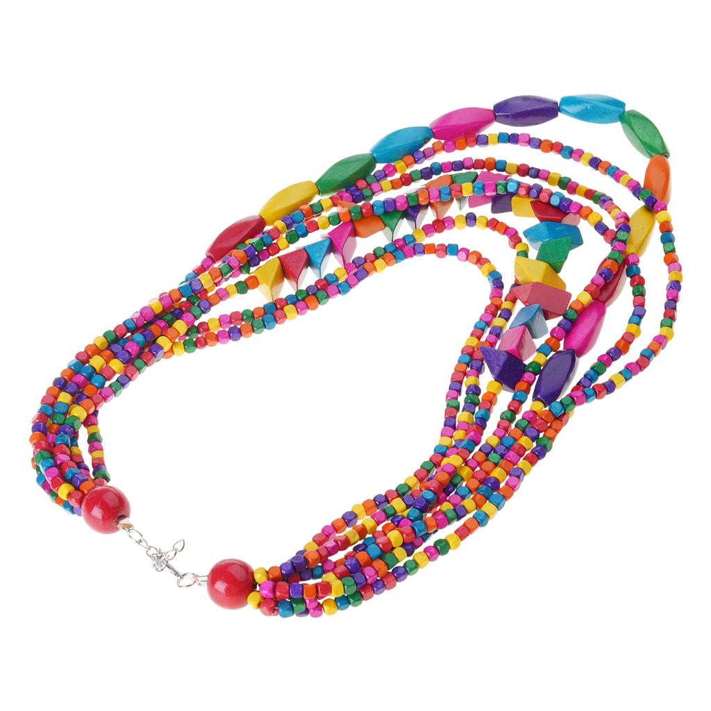 Vibrant Bohemian Style Multilayer Necklace Artistic Bohemian Multilayer Wood Neck Chain Jewelry Set for Music Festivals
