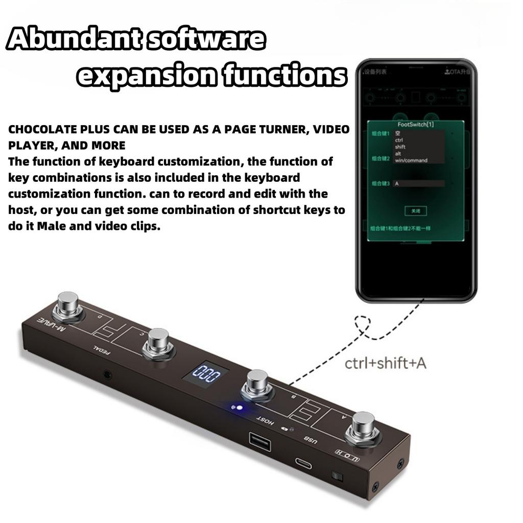 M-VAVE Chocolate Plus Беспроводная MIDI-педаль-контроллер | Двойной режим Bluetooth/USB | Управление сустейном/экспрессией | Совместимость с DAW