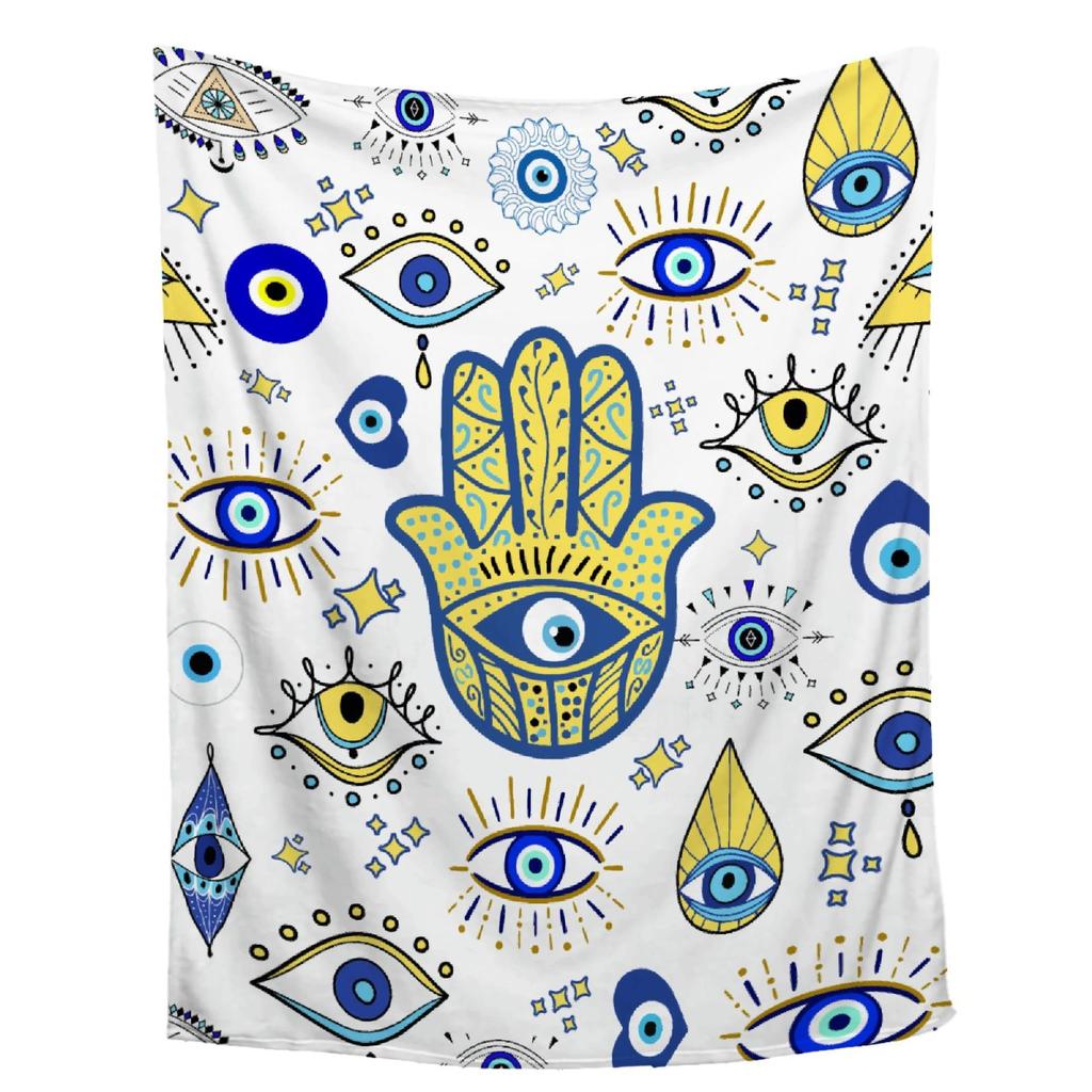 Evil Eye pattern digital-printed polyester Bedroom velvet flannel cover blanket Fleece soft sofa cover blankets for beds