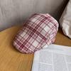 Women Grid Summer Beret Hat Short Brim Cotton Blend Material Sun Sunlight Block