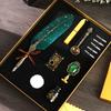 1 Set Quill Pen Set Nice-looking Meaningful Stainless Steel Smooth Writing Feather Pen Ink Kit Stationery Supplies