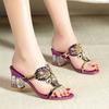 2024 New Female Crystal High Heels Slippers Peep Toe Casual Slides Flip Flops Fashion Pumps Comfortable Sandals