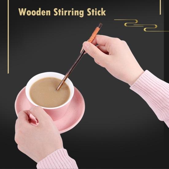 2Pcs Coffee Stirrers Reusable Beverage Mixer with Round Ends Fine Workmanship Natural Wood Stirring Rod for Cocktails