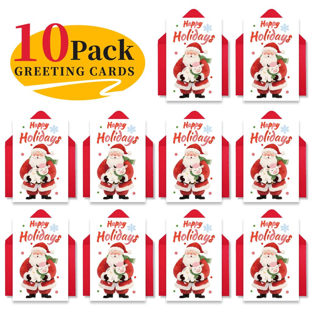 Набор из 10 рождественских поздравительных открыток с конвертами, мультяшные рождественские открытки с Санта-Клаусом для праздничных пожеланий и подарков