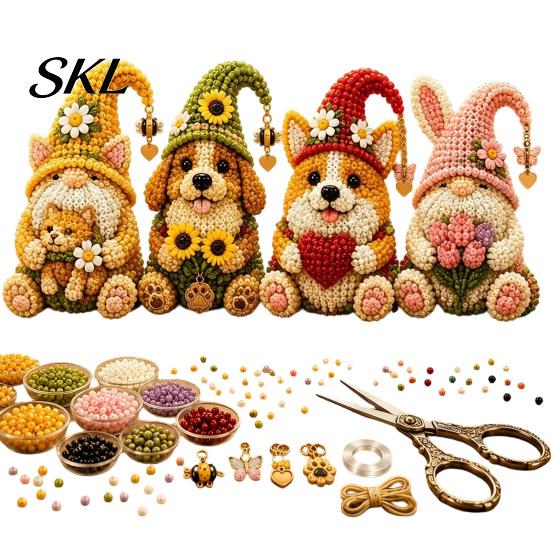 Glue-free Bead Kit Gnome DIY Kit, 3D Beaded Garden Craft Set, Make Cute Fun Art Figurine, for Beginners, Unique Handmade Gift No Glue