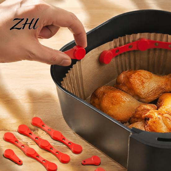Heat Resistant Silicone Clip Magnetic Air Fryer Parchment Paper Clips, Food Grade Buckle, Basket Liner Fixer Holder for Secure Placement And