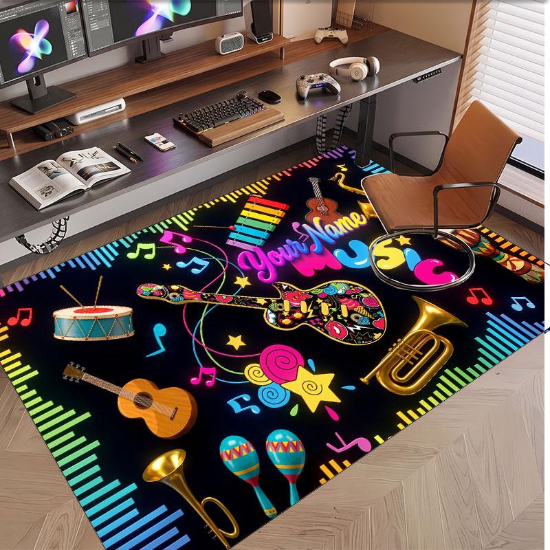 Music General Theme Soft Crystal Velvet Rug Custom Name & Text Print Non Slip Floor Rug for Bedroom Living Room