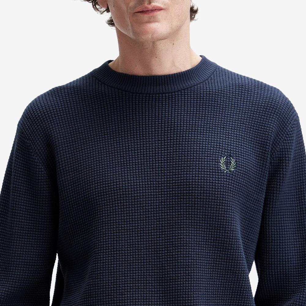 Fred Perry [Острый] Вафельный Вязаный Свитер - Темный Цвет Военно-Воздушных Сил Afpm2536507-738