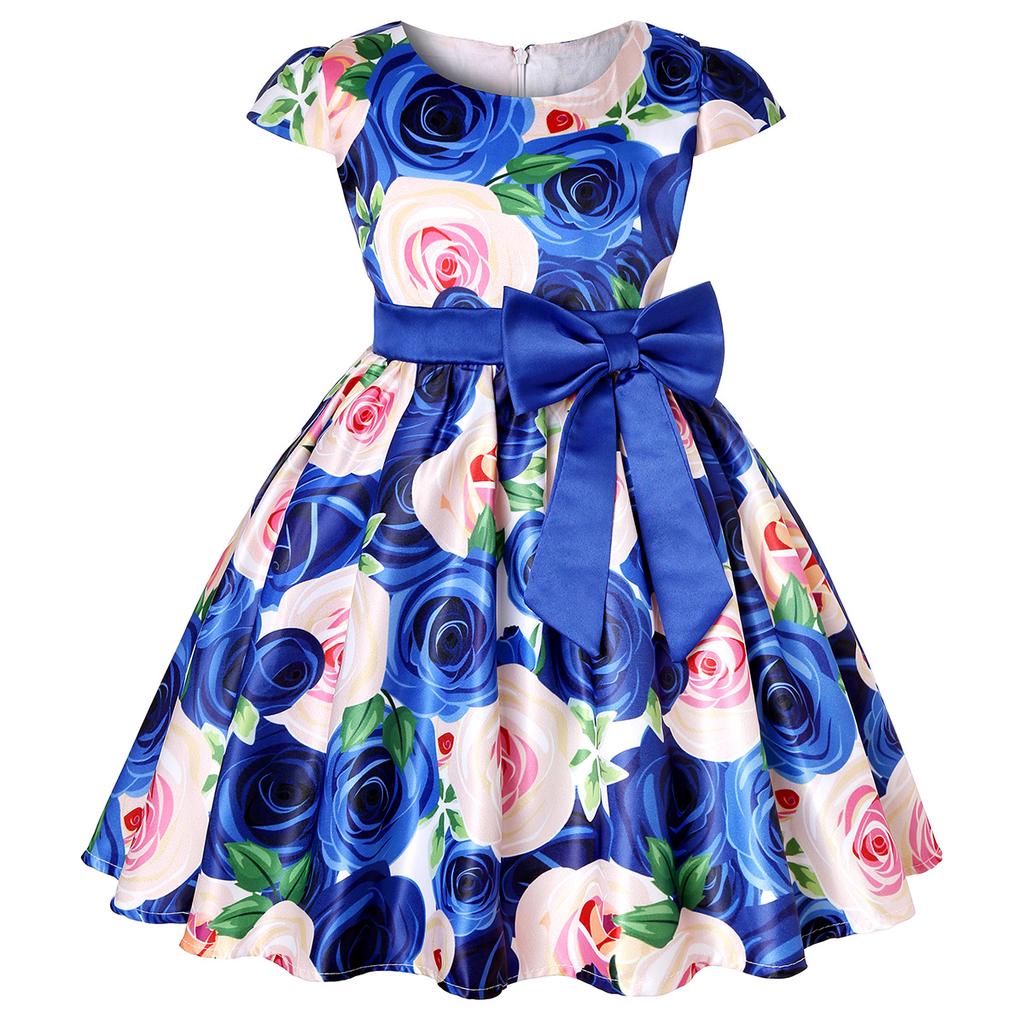 Elegant Girl Kids Flower Printed Party Dress Children Ball Gown Performance Wedding Dresses