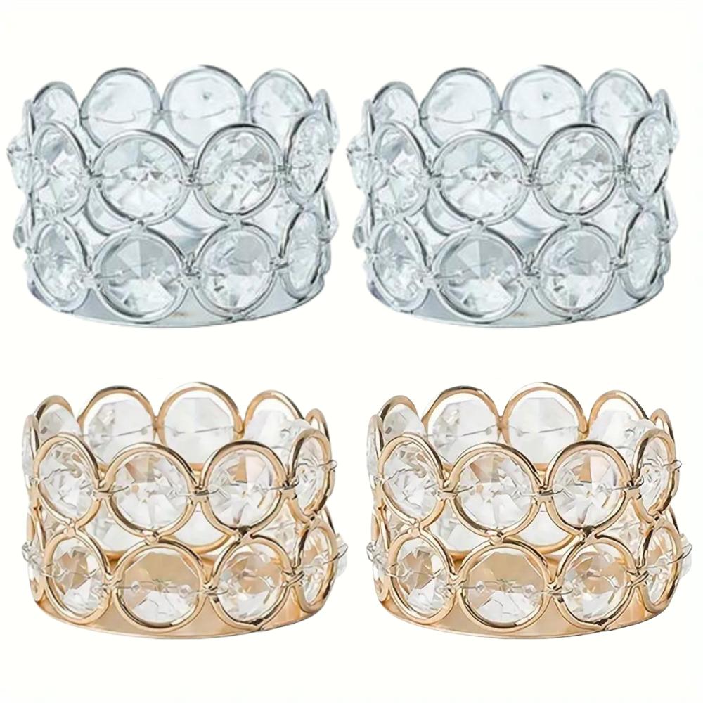 4 шт. серебристо-золотистых хрустальных подсвечника для чайных свечей для дома, стола, спальни, центрального элемента, свадьбы, семейного праздника, декора, креативных подарков