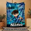Custom Name Personalized Detective Conan Print Blanket, Home Decor, Bedroom, Sofa, Camping, Couch, Gifts for Birthday Christmas