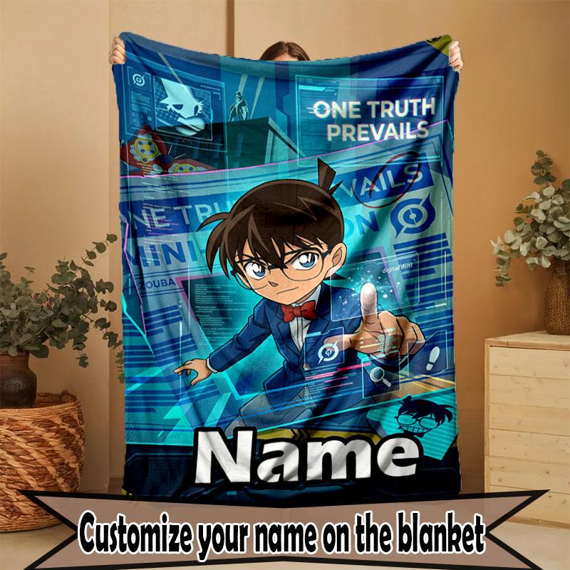 Custom Name Personalized Detective Conan Print Blanket, Home Decor, Bedroom, Sofa, Camping, Couch, Gifts for Birthday Christmas