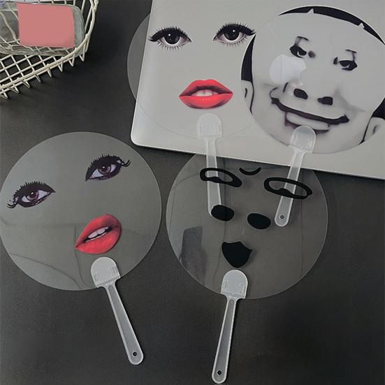 Transparent Funny Expression Round Fan with Long Handle Waterproof PVC Portable Lightweight Outdoor Travel Summer Handheld Fan Photo Props