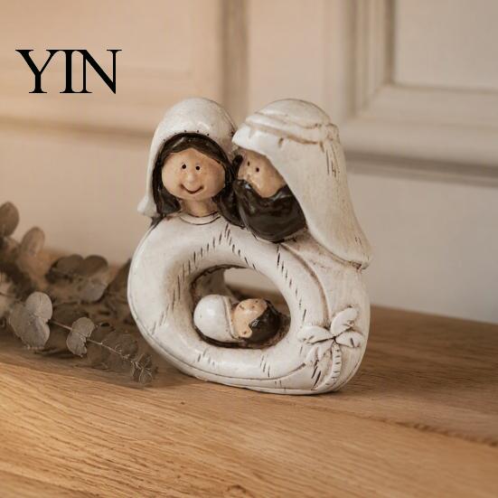 Small Religious Sculpture for Desk Holy Family Resin Figurine, Vintage Nativity Scene Statue, Mini Spiritual Gift Housewarming Jesus Birth Desktop