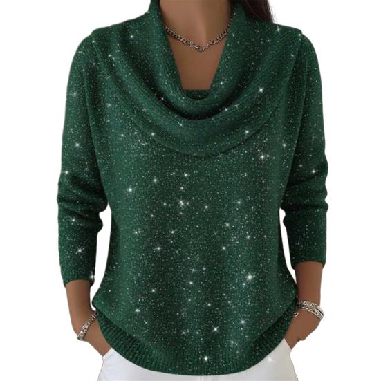 Женские топы с отложным воротником, с длинным рукавом, пуловеры с блестящими стразами, свободного кроя, однотонные, с блеском