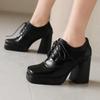 Fashion Red British Women Mixed Color Derbies Women High Thick Heels Pink Silver Oxfords Party Shoes Lace-up Square Toe Platform Brogues
