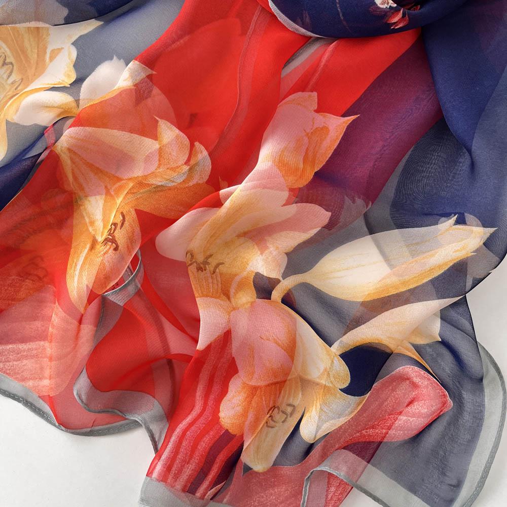 Градиентный принт лилий, милый женский элегантный шифоновый жоржетный платок-бандана, летняя пляжная защита от солнца, тонкая шаль