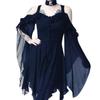 (SU)Women Plus Size Fashion Dew Shoulder Gothic Ruffled Sling Dress Irregular Dress(S-5xL)