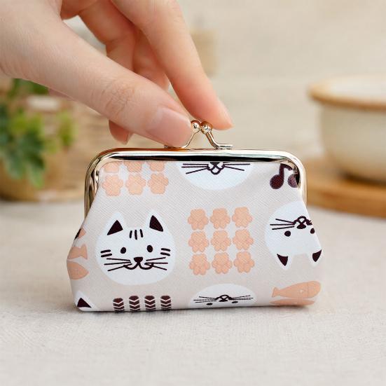 Мультяшная кошка Кошелек для монет, Женский милый котенок Кошелек для мелочи, Маленький кошелек на защелке-поцелуе для монет, карт, сложенных купюр
