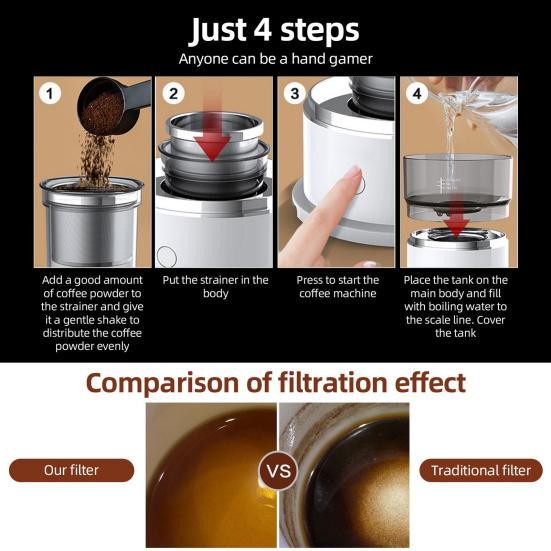 Кофеварка с фильтром из нержавеющей стали. Точный контроль температуры. Жаропрочная компактная легкая капельница для кофе.
