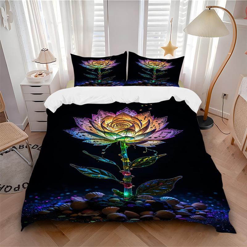 3pc Music Bloom Lotus Cover Set - 1 Quilt Cover + 2 Pillowcases, All Seasons Bedroom Setting, Perfect for Home013