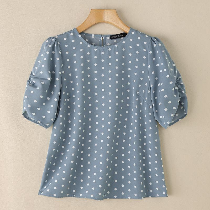 ZANZEA Женская повседневная летняя блузка с коротким рукавом в горошек
