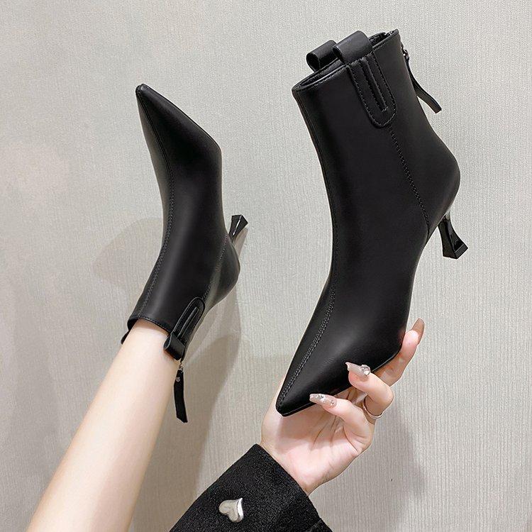 Новые короткие плюшевые зимние сапоги 2024 года, женские остроносые туфли-шпильки, черные, белые, на высоком каблуке, зимние туфли, женские сапоги