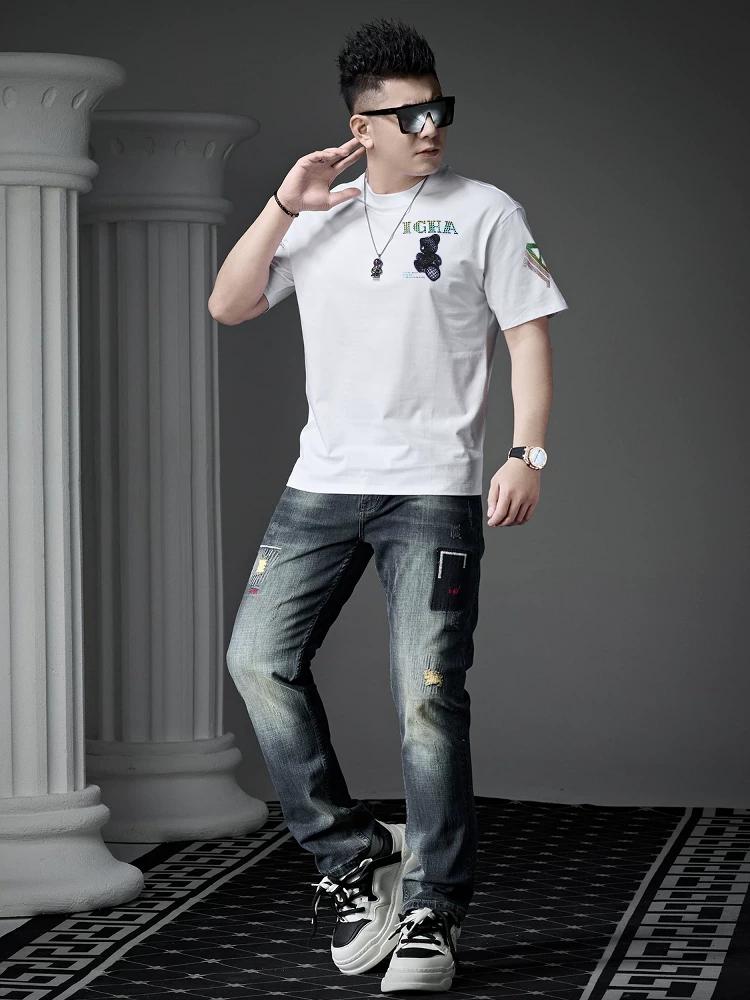 European Goods 2025 Summer New Fashion Brand Bear Print Short sleeve T-shirt Men's Top Casual Loose Half Sleeve T-shirt