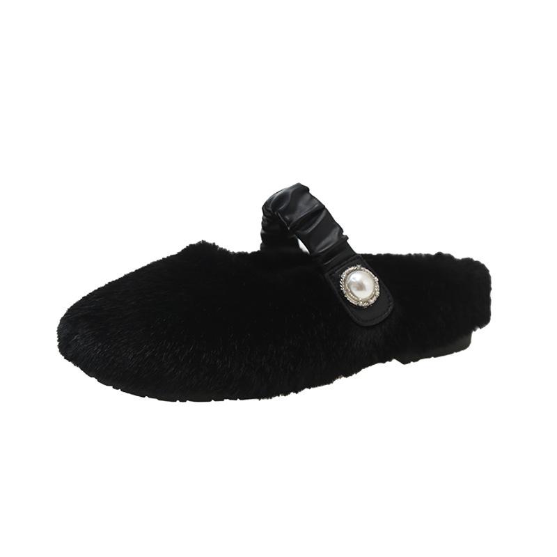 Fashion Half Tuo Mao Shoes for Women's Outwear 2024 Autumn/Winter New Baotou Lazy Home Warm Cotton Slippers