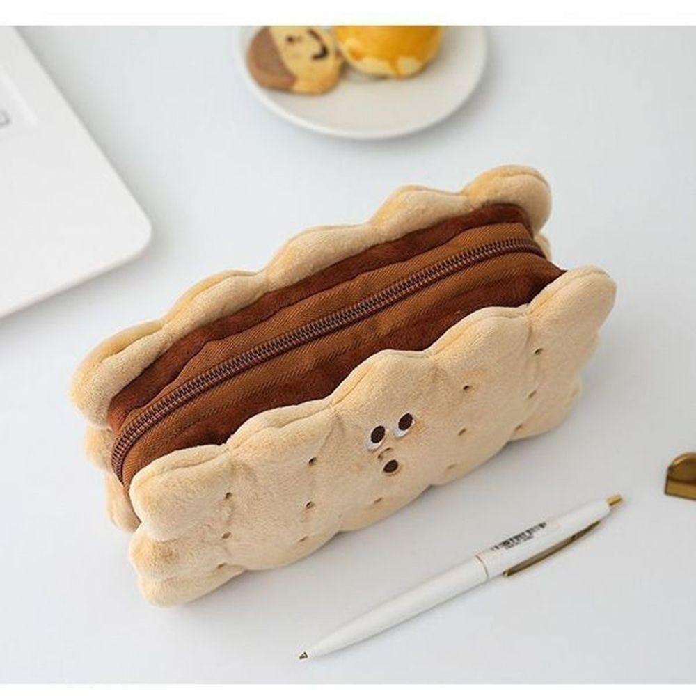 Funny Sandwich Style Plush Biscuit Shape Pen Storage Student Supplies Pencil Case Stationery Bag