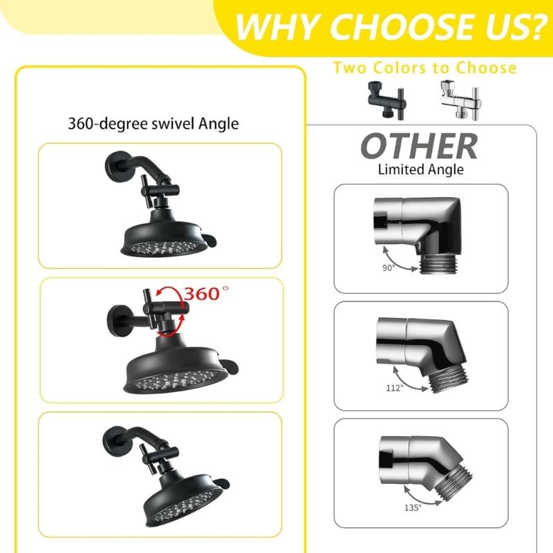 Adjust Shower Arm Extension 360 Degree Rotatable All Metal Adapters Universal 1/2 Thread Space Saving for Bathroom