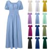 Women's Solid Color Bubble Sleeve Short Sleeve Vintage Drawstring Square Neck Cos Dresses