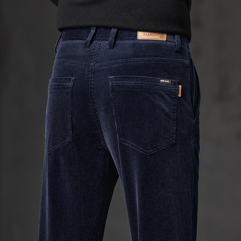 2024 New Spring And Autumn Corduroy Casual Pants For Men'S Business Slim Fit Straight Leg Elastic Versatile Long Pants
