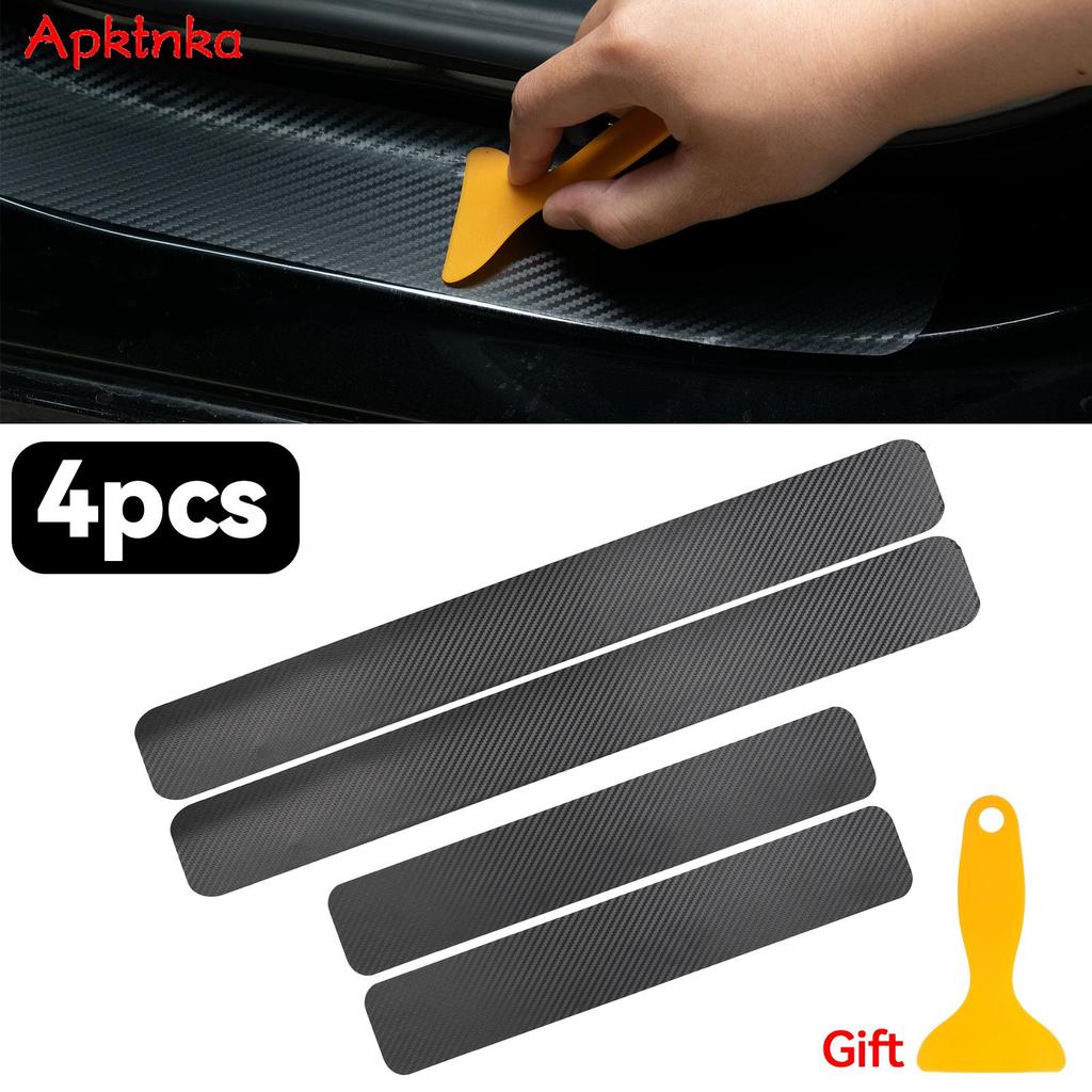 4Pcs 3D Universal Car Door Sill Carbon Fiber Sticker DIY Guard Strip Anti Kick Scratch Protection Pedal Film Pad Tape Waterproof Interior Mirrors 6