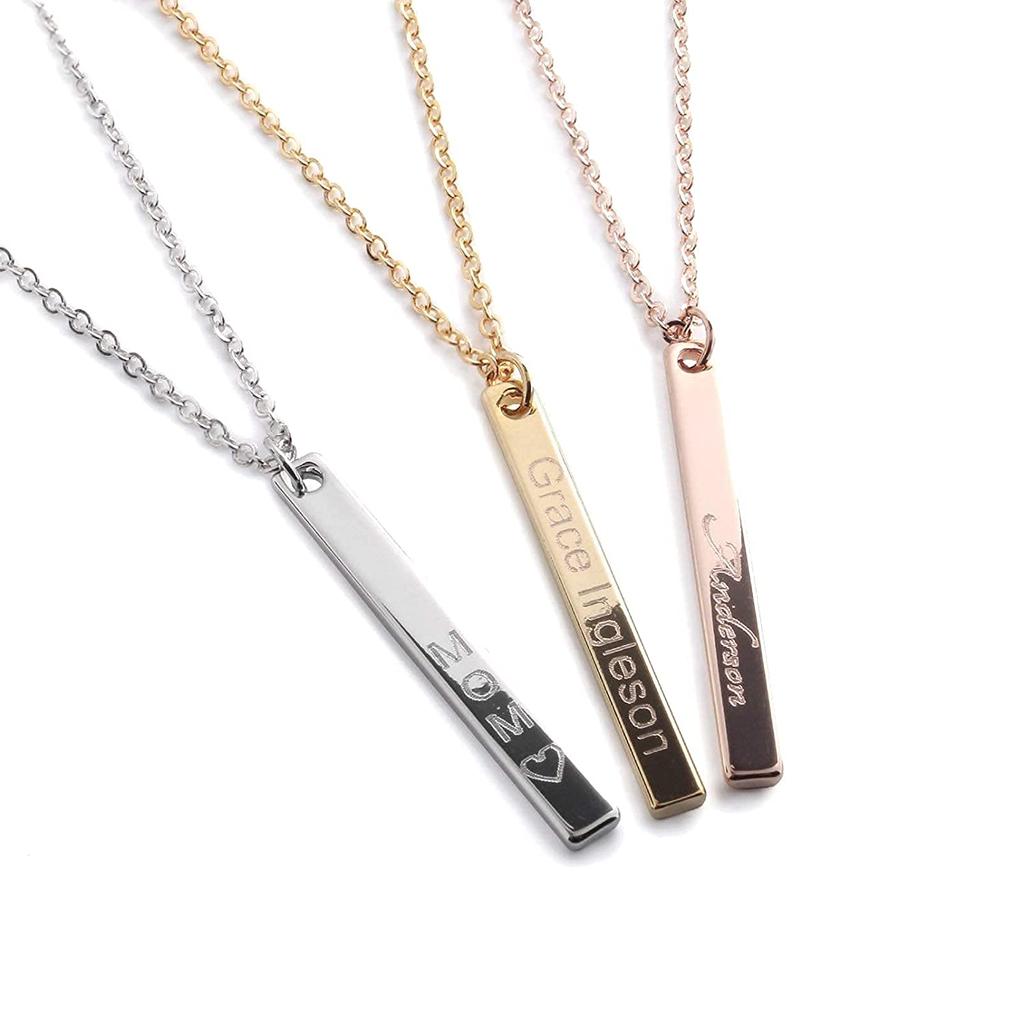 Customized Vertical Name Cube Bar Necklace Personalized Engraved Gold Necklaces For Women Men Jewelry Christmas Graduation Gifts